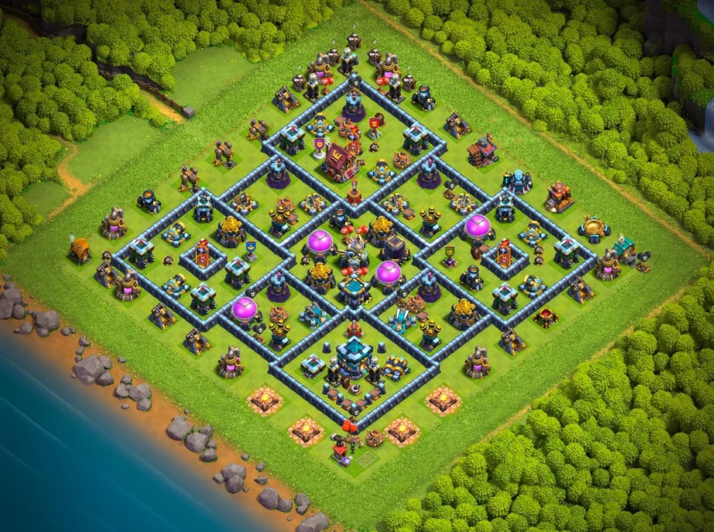 TH13 Farming Base: Symmetric Diamond Grid Compartment Layout