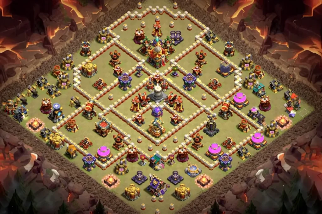 TH16 Ranked Base with Hot Candle — Anti Air / Anti Electro Dragon Even-Spread Concentric Diamond Layout (August 2026) + Copy Link