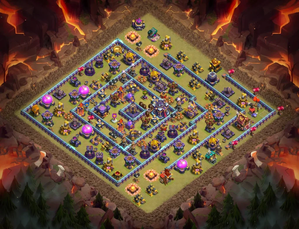 TH15 Anti-3 Star Concentric Multi-Ring Layout with Right-Offset Town Hall for Clan Wars and CWL