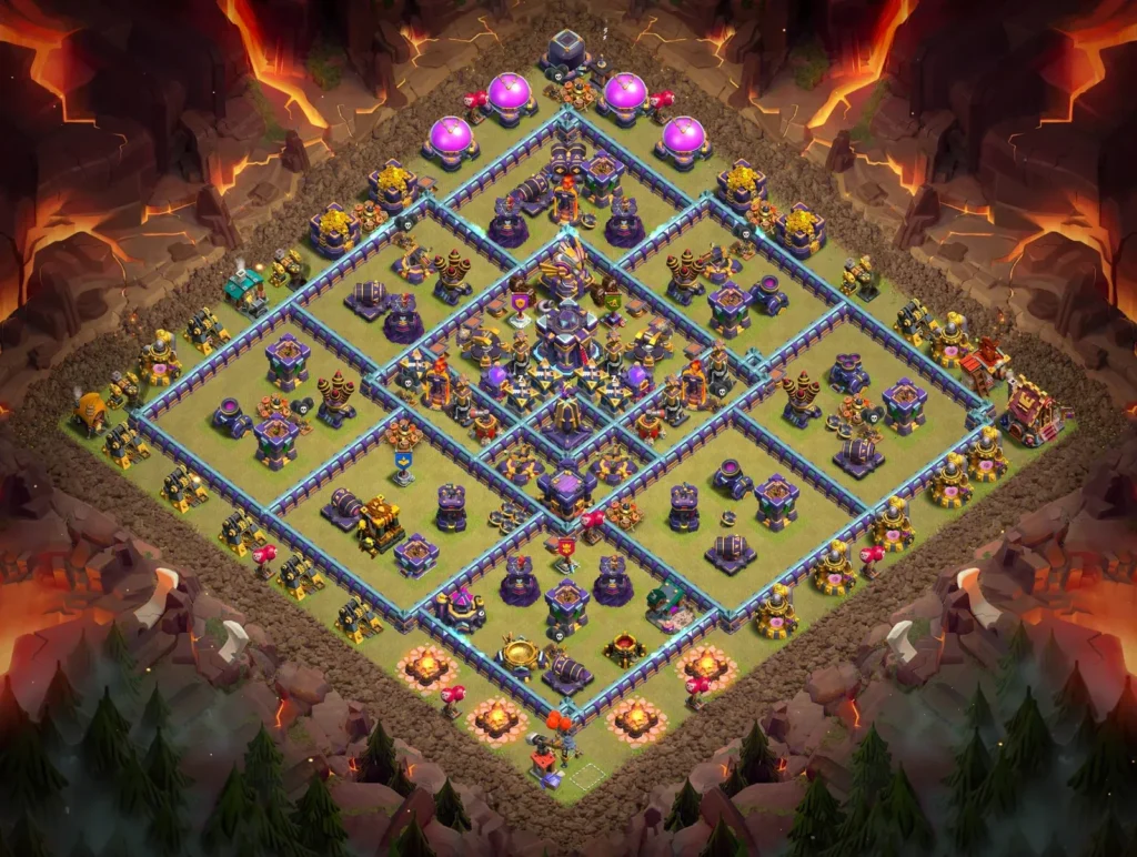 TH15 Anti-3 Star Symmetric Diamond Ring Layout with Central Core for Clan Wars and CWL