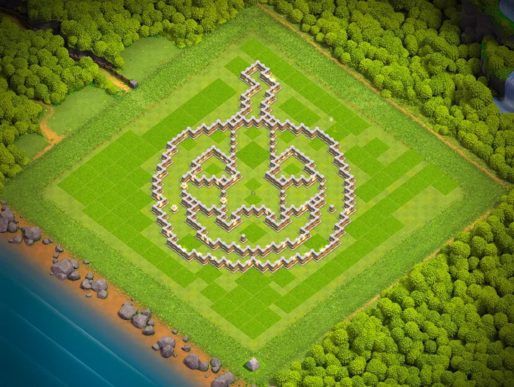 TH11 Pumpkin Jack-o’-lantern Art Base Design | Spooky Clash of Clans Funny Troll Layout