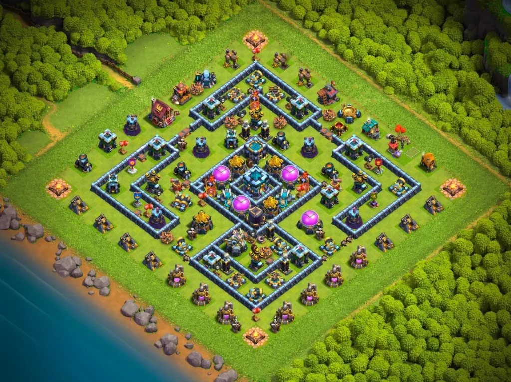 TH13 Farming Base: Symmetric Concentric Diamond Ring Layout