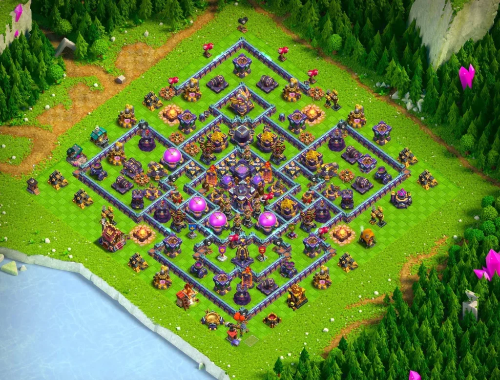 TH15 Farming Base Symmetrical Concentric Ring Layout with Centralized Core for Loot Protection