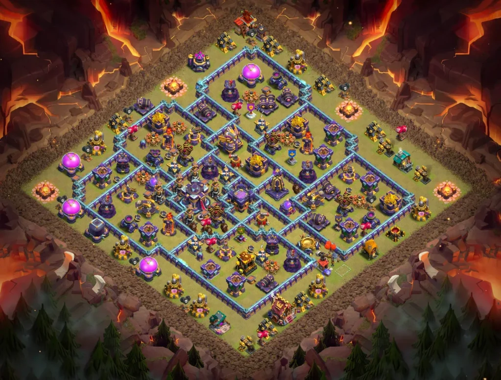 TH15 Anti-3 Star Concentric Diamond Layout with Left-Offset Town Hall for Clan Wars and CWL