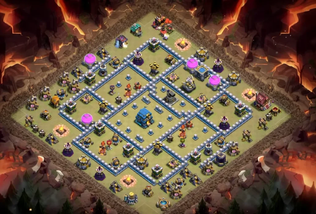 TH12 War Base with Hero Hunter — Anti Ground / Anti Root Rider CWL Wide Open Blocker Box Layout (August 2026) + Copy Link