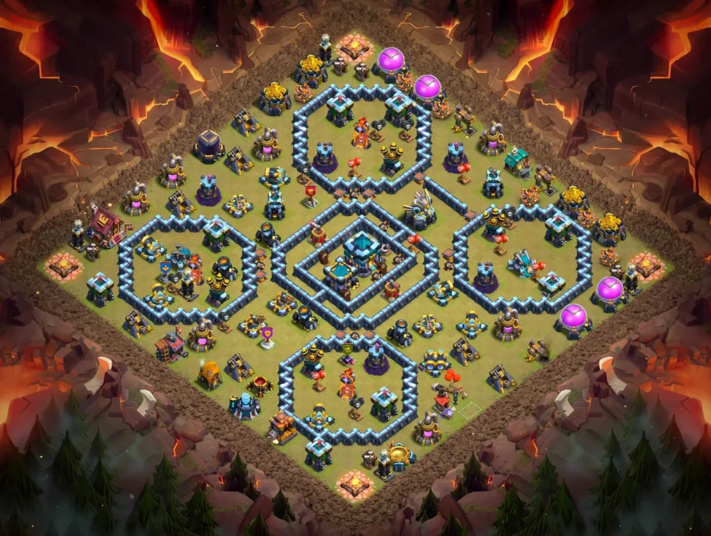TH13 Anti-3 Star War Base with Hexagonal Compartments – Elite CWL Layout 2026