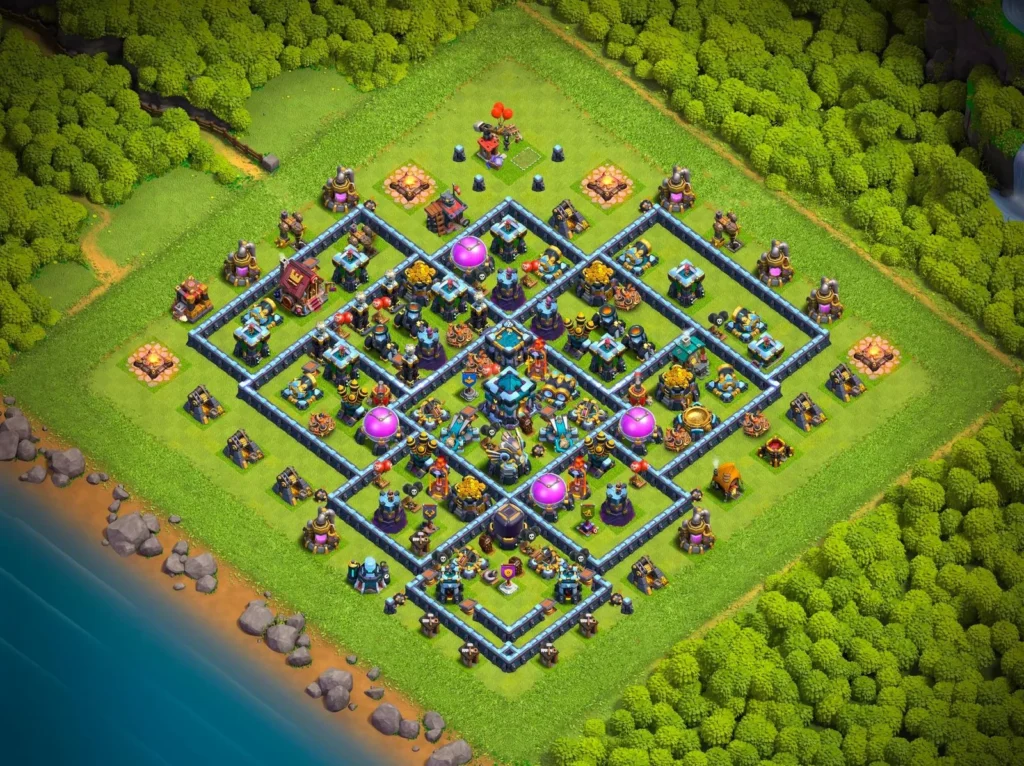 TH13 Farming Base: Symmetric Offset Diamond Layout