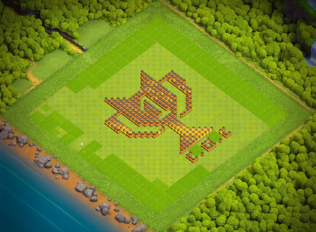 TH10 Trophy and C.O.C Logo Art Base Design | Unique Clash of Clans Troll Layout