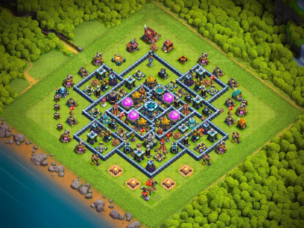 TH13 Farming Base: Symmetric Concentric Diamond Grid Layout
