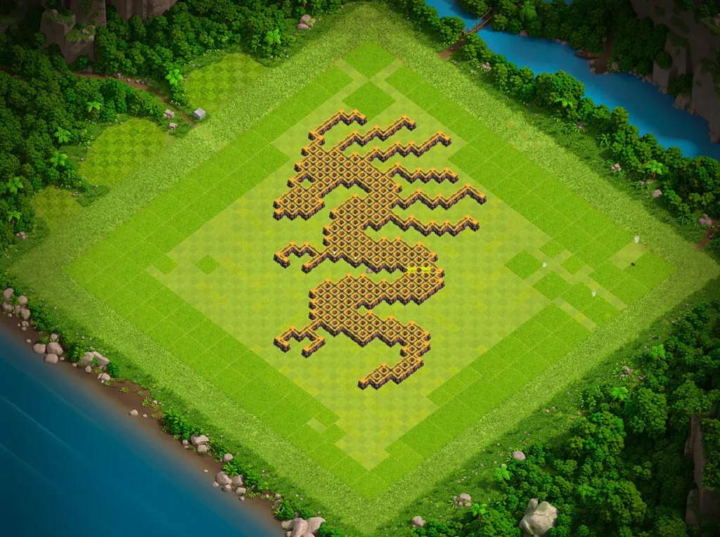 TH14 Chinese Dragon Art Base Design | Creative Clash of Clans Funny Troll Layout