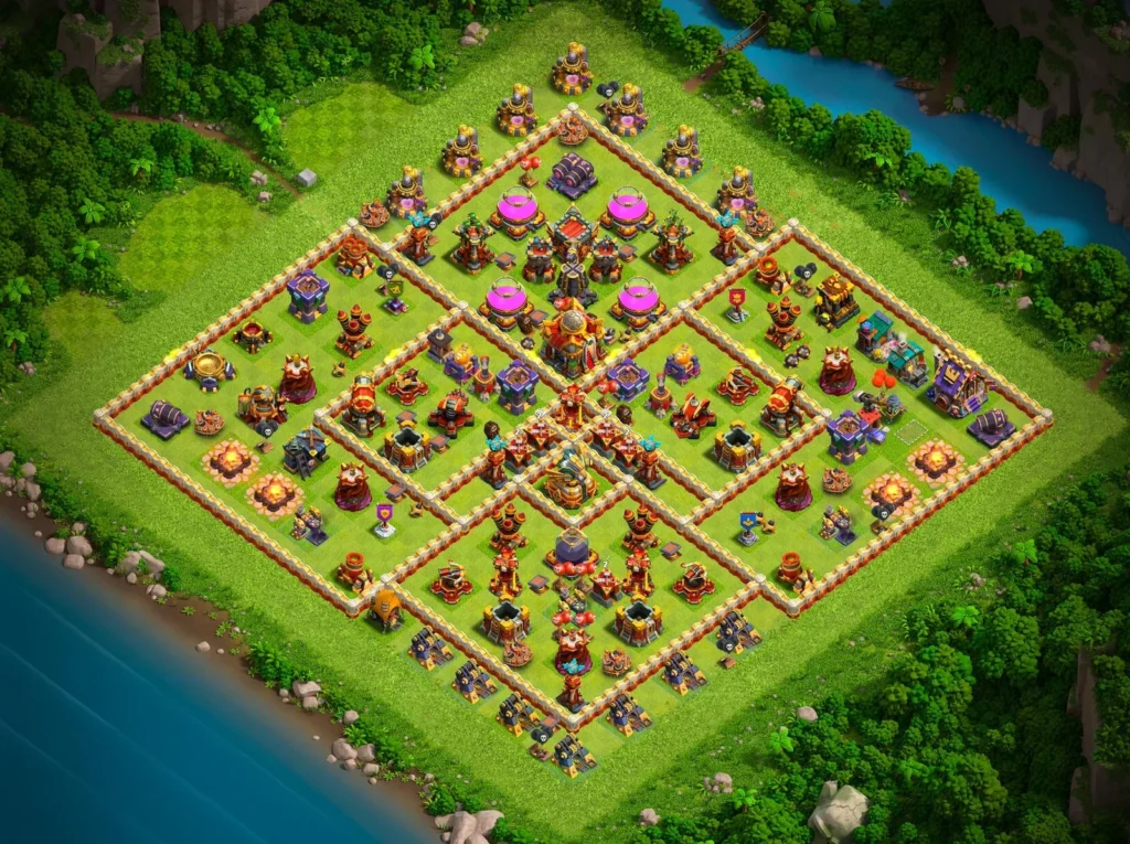 TH16 Farming Base: Symmetrical Diamond Compartment Layout