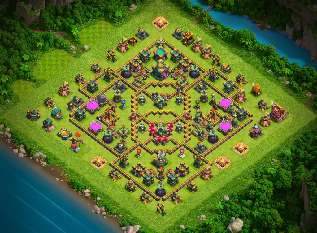 TH14 Farming Base: Symmetric Defensive Grid