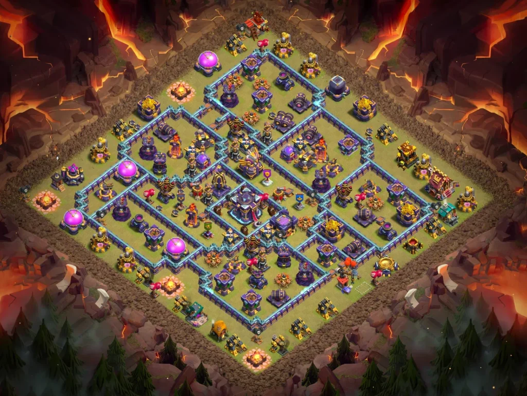 TH15 Anti-3 Star Concentric Diamond Layout with Off-Center Town Hall for Clan Wars and CWL