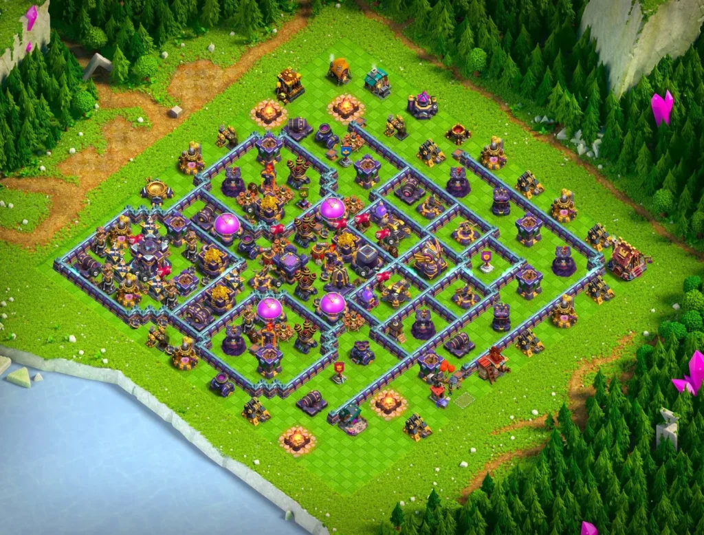 TH15 Farming Base Left-Offset Layout with Isolated Storage Grid for Loot Protection