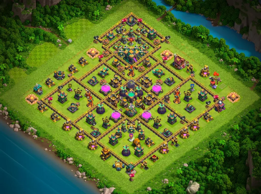 TH14 Ranked Base: Anti-3 Star Concentric Diamond Layout