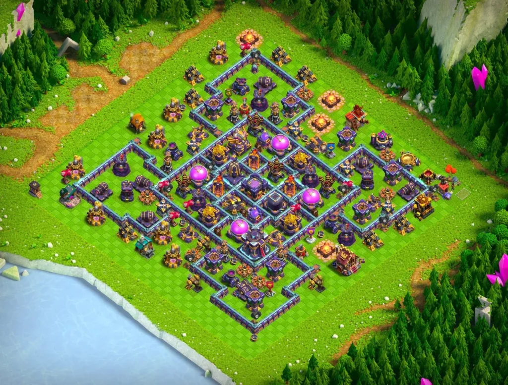 TH15 Farming Base Anti-Goblin Diamond Layout with Bottom-Offset Town Hall