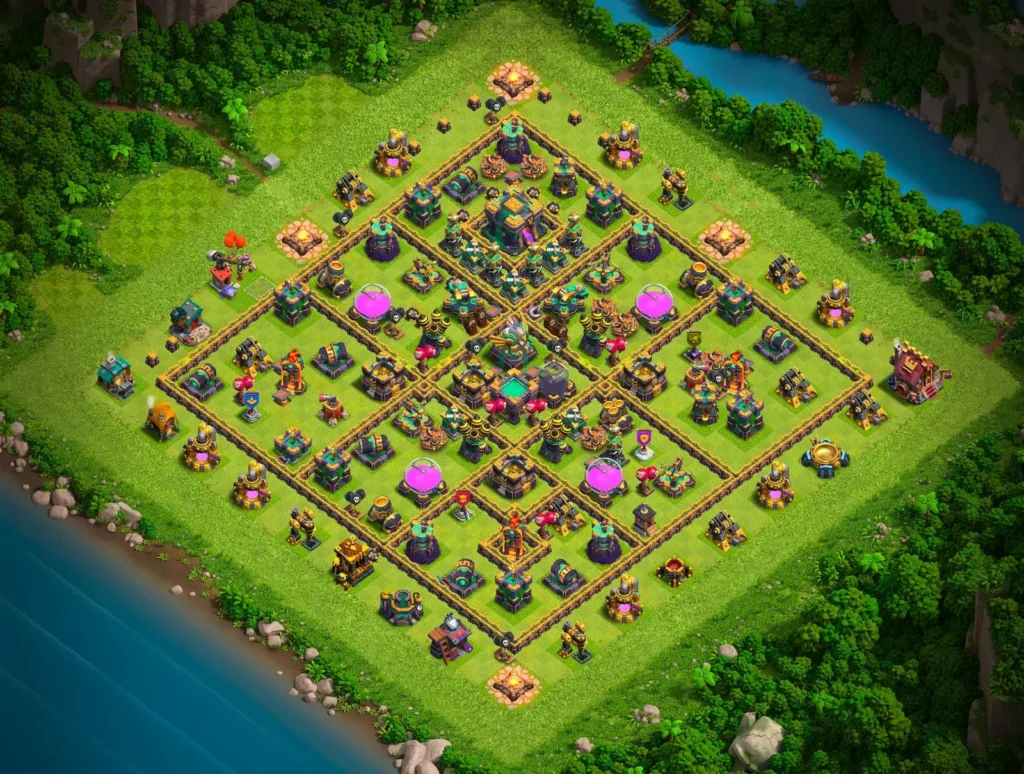 TH14 Ranked Base: Anti-3 Star Concentric Diamond Layout