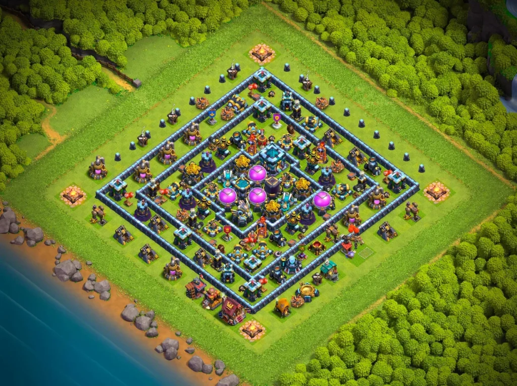 TH13 Farming Base: Symmetric Concentric Diamond Ring Layout