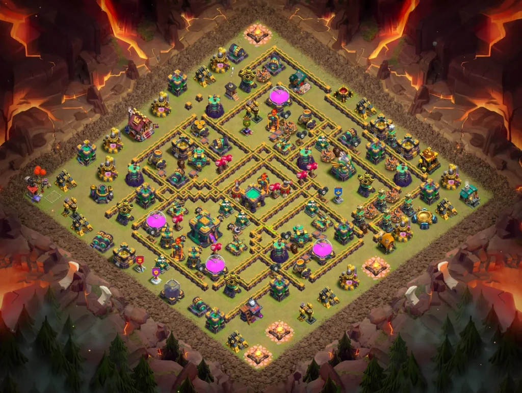 TH14 Anti-3-Star Hybrid Diamond War Base with Strategic Defensive Compartmentalization