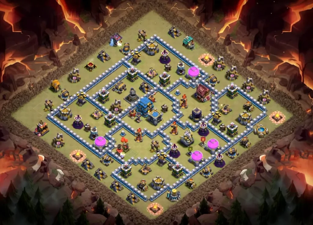 TH12 Ranked Base with Hero Hunter — Anti Air / Anti Electro Dragon Blocker Box Spread Clashiversary Layout (August 2026) + Copy Link