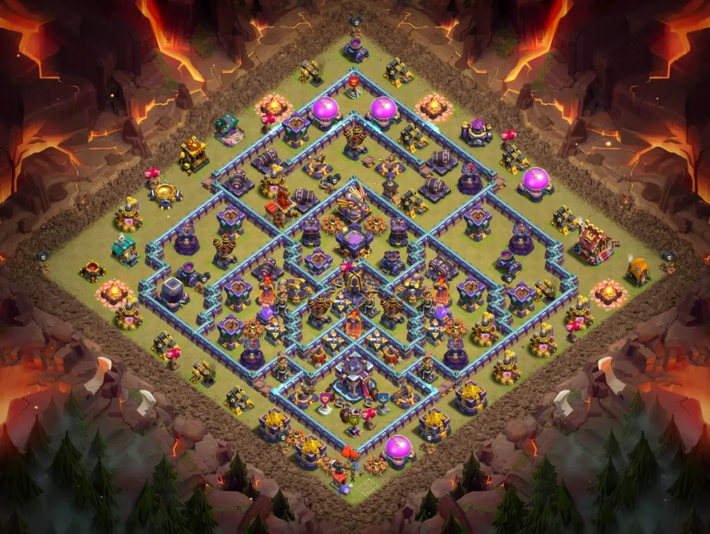 TH15 Anti-3 Star Concentric Diamond Layout with Bottom-Offset Town Hall for Clan Wars and CWL