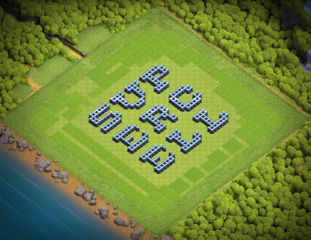TH13 “SUPER CELL” Text Art Base Design | Creative Clash of Clans Funny Troll Layout