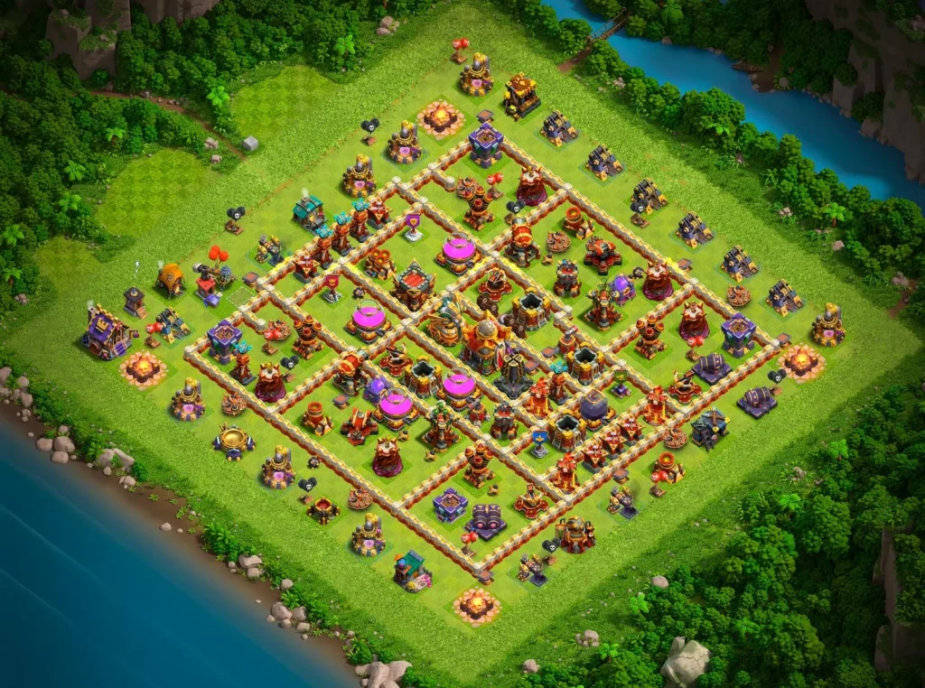 TH16 Farming Base: Interconnected Compartment Layout