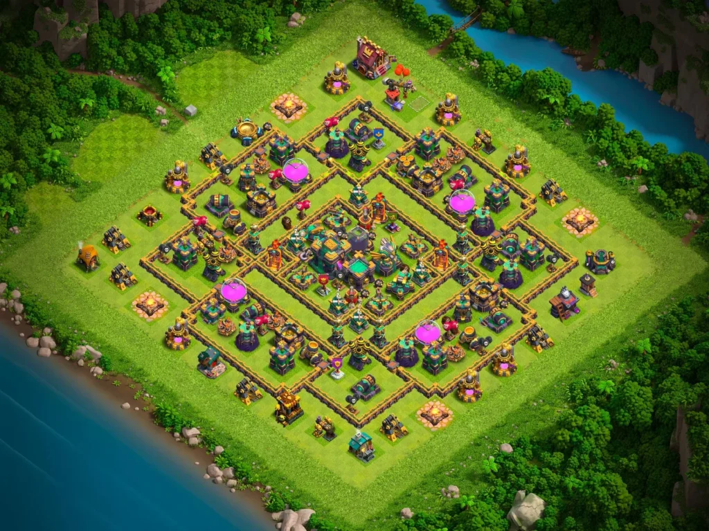 TH14 Ranked Base: Anti-3 Star Concentric Diamond Layout