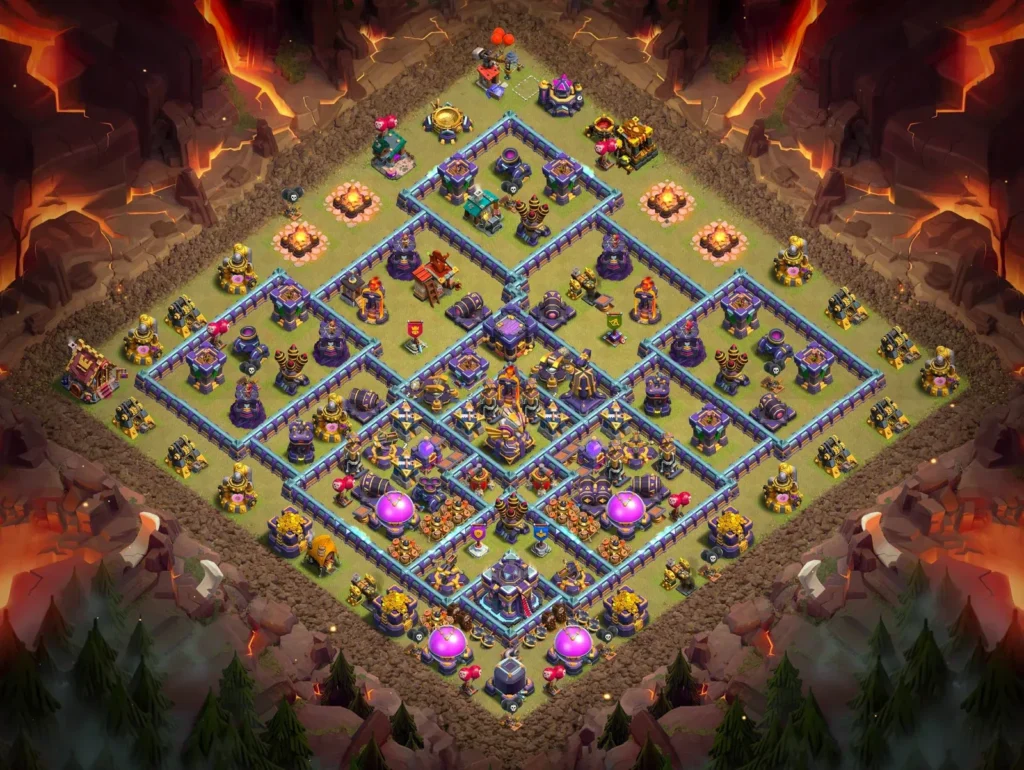 TH15 Anti-3 Star Concentric Diamond Layout with Bottom-Offset Town Hall for Clan Wars and CWL