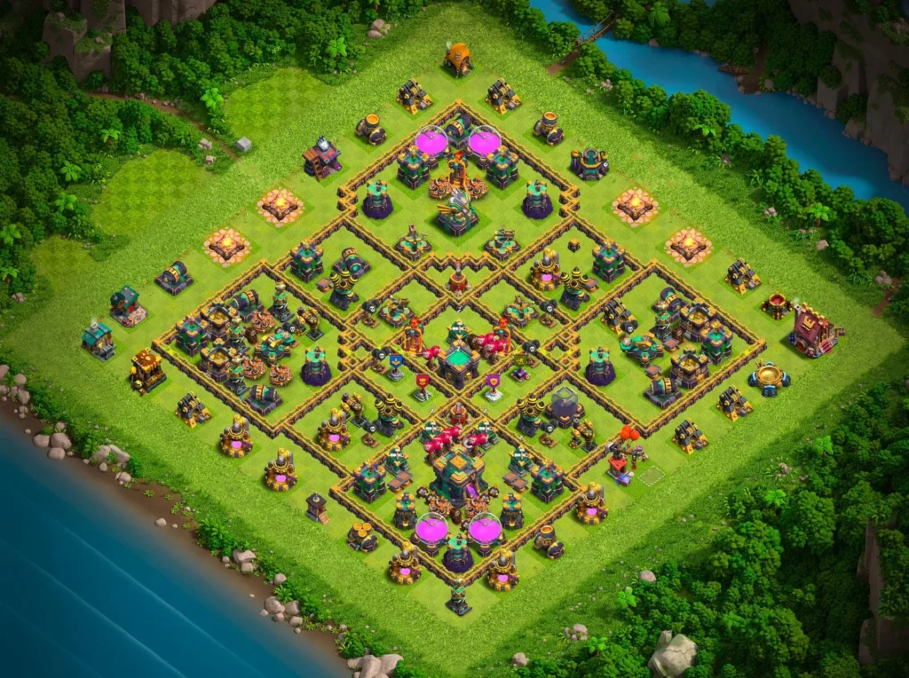 TH14 Farming Base: Diamond-Style Compartment Layout
