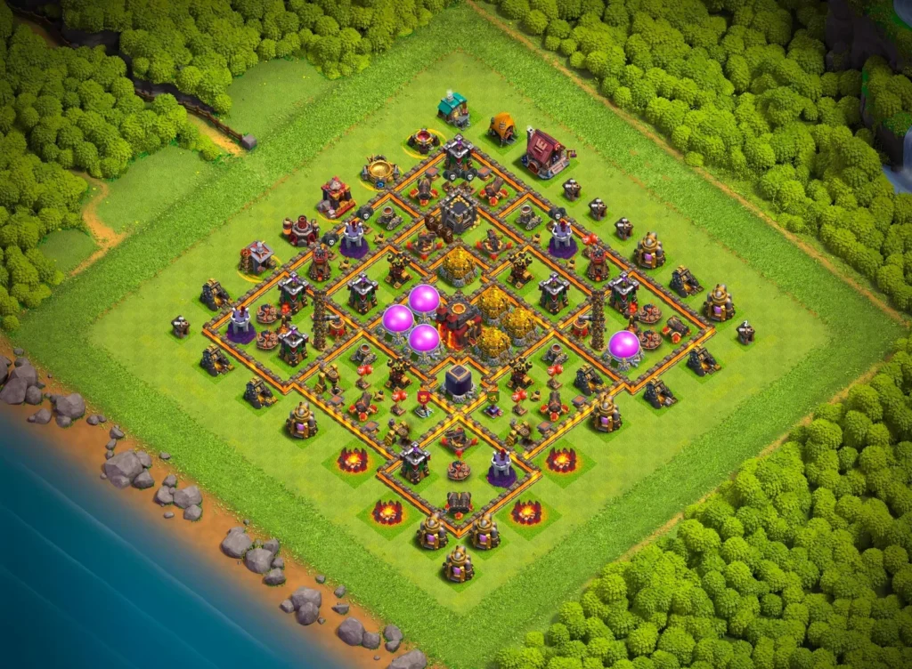TH10 Diamond Farming Base: Centralized Loot Protection Layout | Clash of Clans Defense