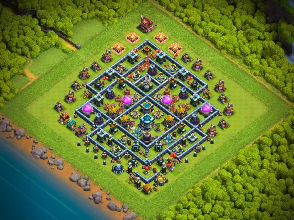 TH13 Farming Base: Symmetric Concentric Diamond Grid Layout