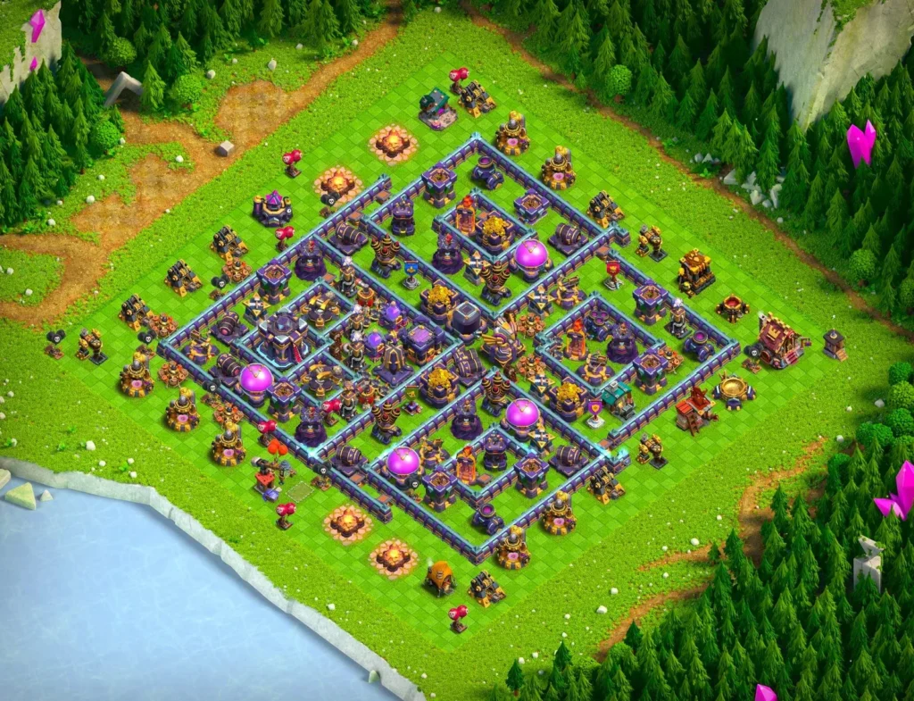 TH15 Farming Base Left-Offset Layout with Asymmetric Compartment Grid for Loot Protection