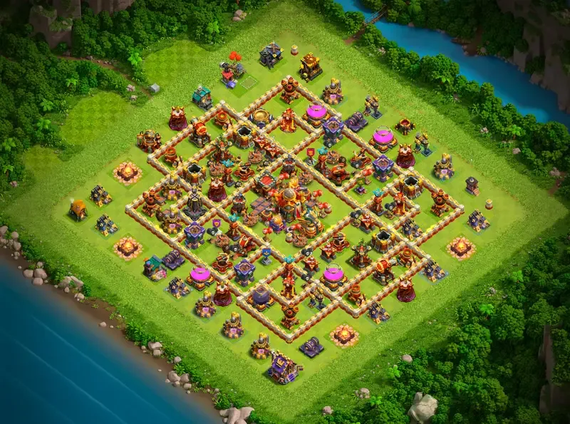 TH16 Ranked Base: Anti-3 Star Symmetrical Diamond Layout