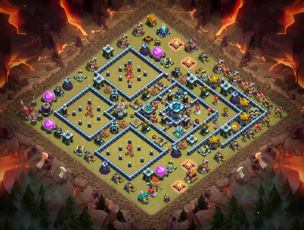 TH13 Anti-3 Star Clan War Base with Open Compartments – 2026 Competitive Layout