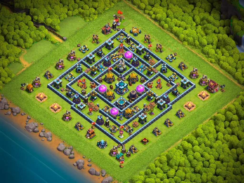 TH13 Farming Base: Symmetric Concentric Diamond Ring Layout