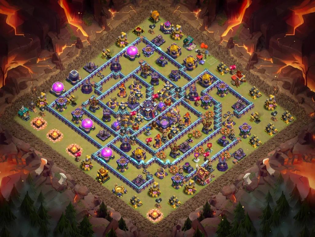 TH15 Anti-3 Star Concentric Diamond Layout with Off-Center Town Hall for Clan Wars and CWL