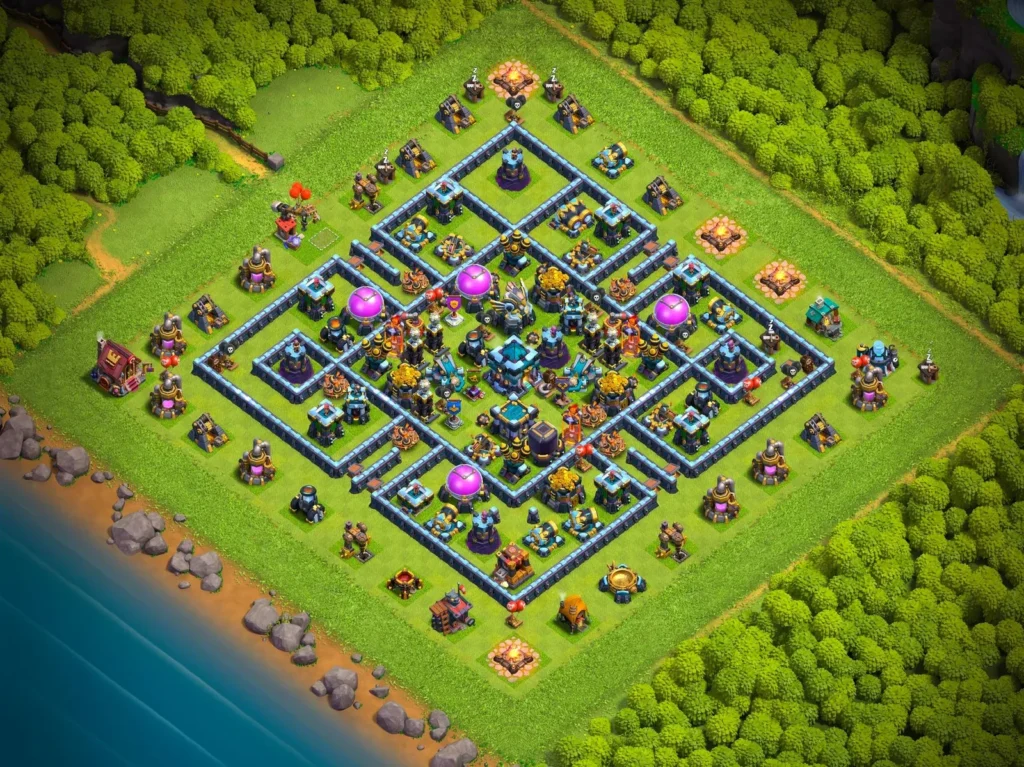 TH13 Farming Base: Symmetric Nested Compartment Grid Layout