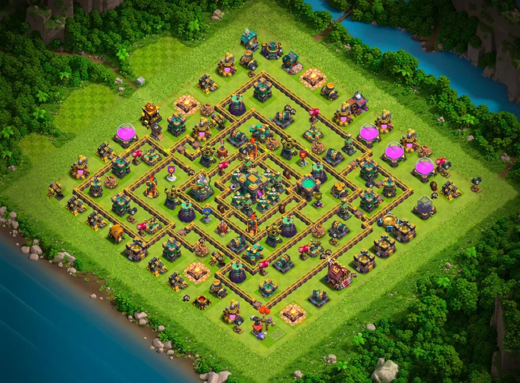 TH14 Ranked Base: Anti-3 Star Concentric Diamond Layout