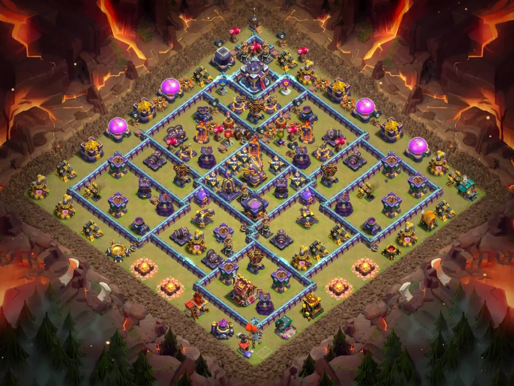 TH15 Anti-3 Star Concentric Diamond Layout with Top-Offset Town Hall for Clan Wars and CWL