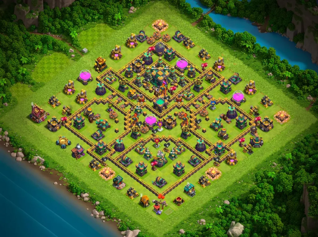 TH14 Ranked Base: Anti-3 Star Concentric Diamond Layout
