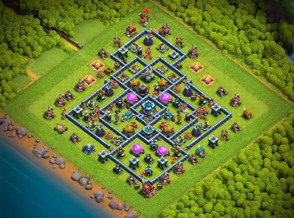 TH13 Farming Base: Symmetric Concentric Diamond Grid Layout