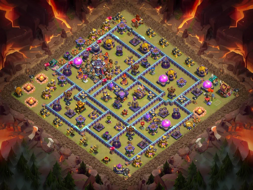 TH15 Anti-3 Star Upper-Left Offset Core Layout with Sectioned Ring Compartments for Clan Wars and CWL