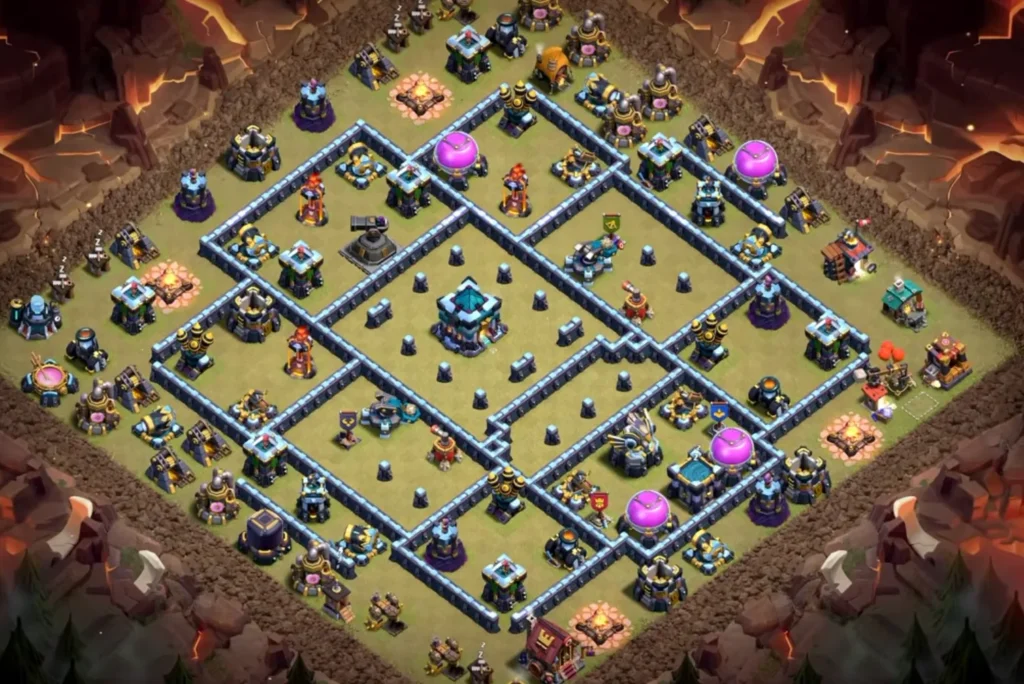TH13 War Base with Hero Hunter — Anti Ground / Anti Root Rider CWL Open Blocker Box Layout (August 2026) + Copy Link