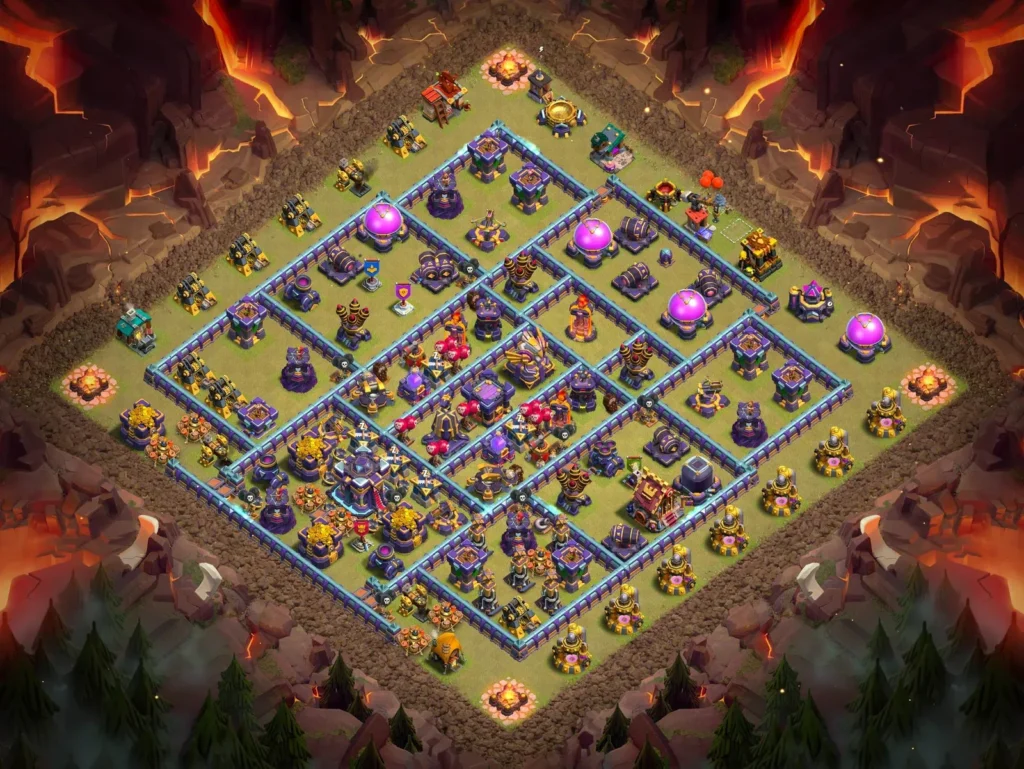 TH15 Anti-3 Star Lower-Left Offset Core Layout with Segmented Compartments for Clan Wars and CWL