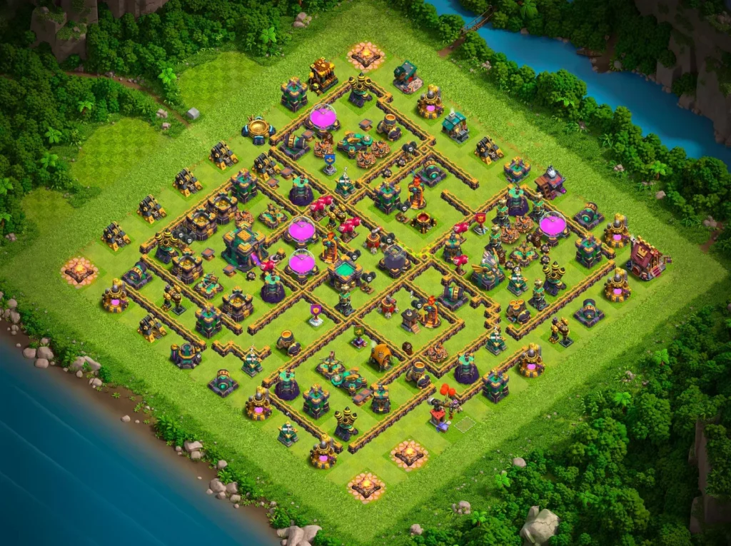 TH14 Farming Base: Segmented Defensive Grid