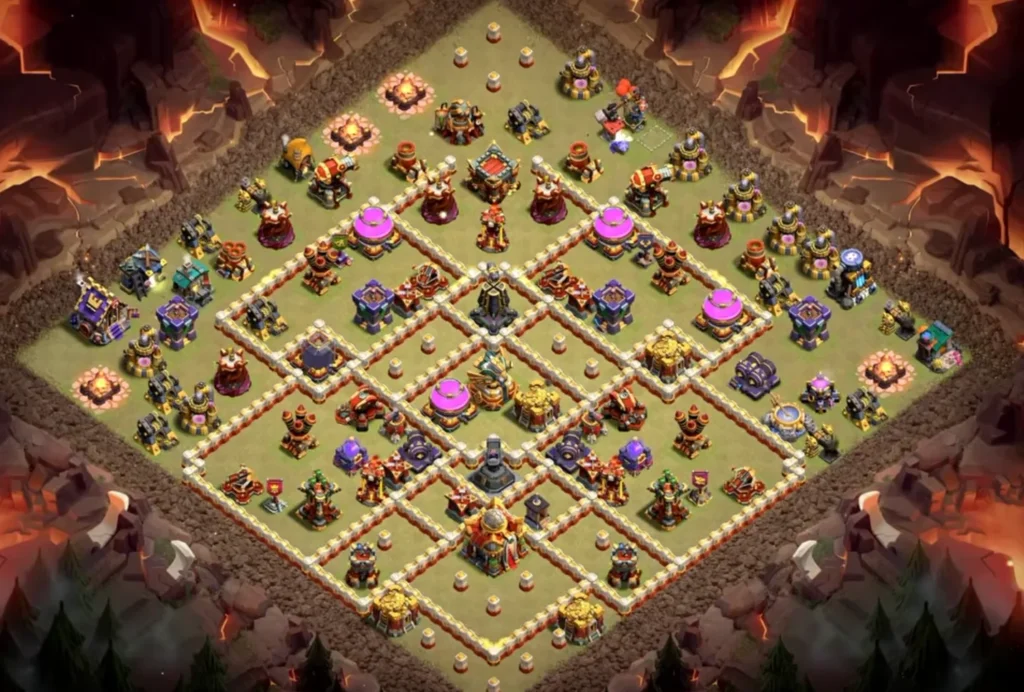 TH16 Ranked Base with Hero Hunter — Anti 3 Star Symmetric Double Ring Clashiversary Crafted Defense Layout (August 2026) + Copy Link