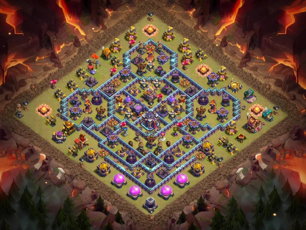 TH15 Anti-3 Star Concentric Diamond Layout with Centralized Town Hall for Clan Wars and CWL