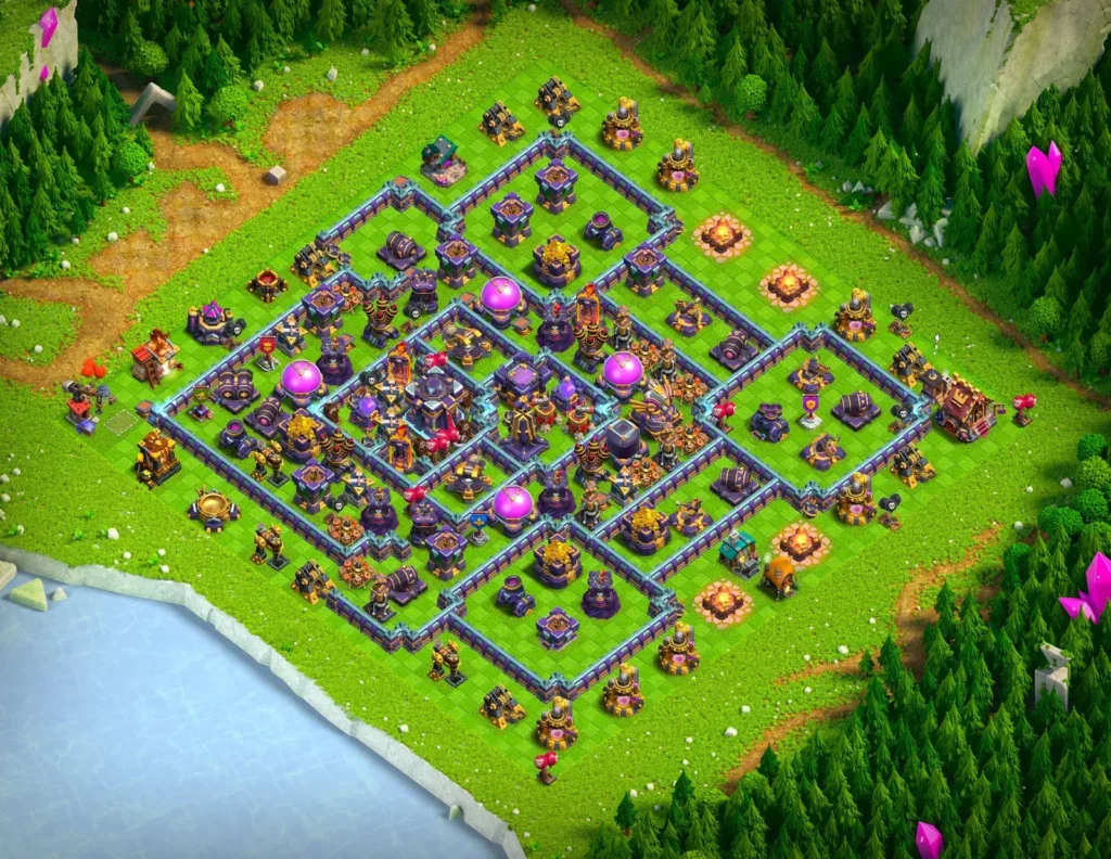 TH15 Farming Base Concentric Diamond Layout with Left-Offset Core and Isolated Storage Compartments