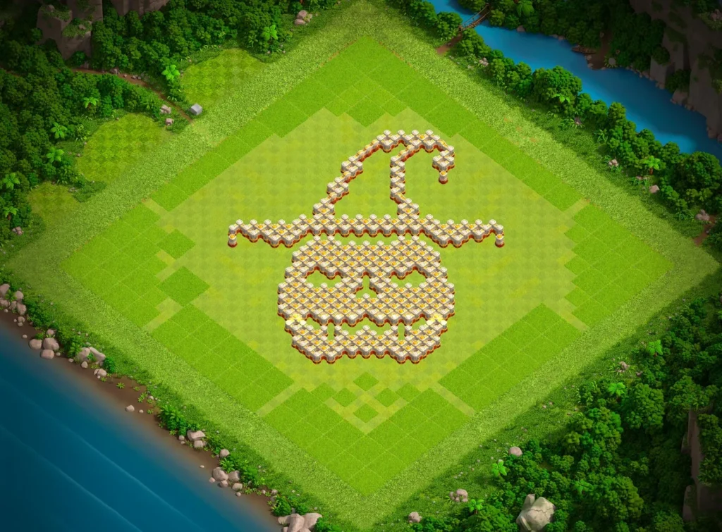 TH16 Pumpkin Witch Hat Art Base Design | Creative Clash of Clans Layout